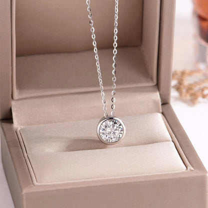 S925 Sterling Silver Bezel-Set Moissanite Necklace Full Coverage Bubble Lockbone Chain Light Luxury Classic Exquisite Everyday