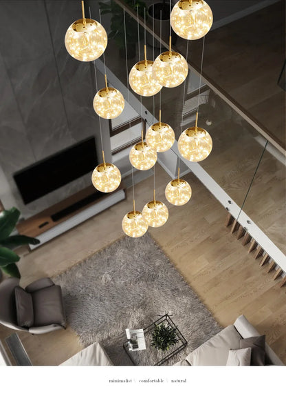 Modern LED Chandelier Glass Ball Dimmable Pendant Lamp for Staircase Living Room Home Decor Suspension Lighting Design Lusters
