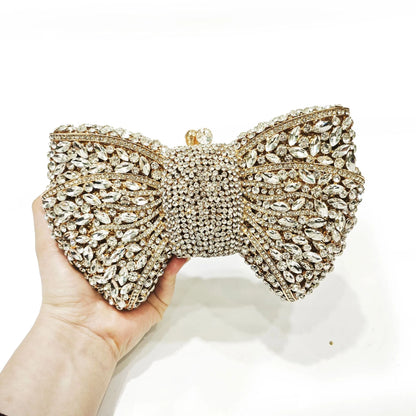 XIYUAN Silver White Rhinestone Evening Bag Muti-color Bow Diamond Clutches Wedding Party Purse Female Luxury Bridal Handbag Gift