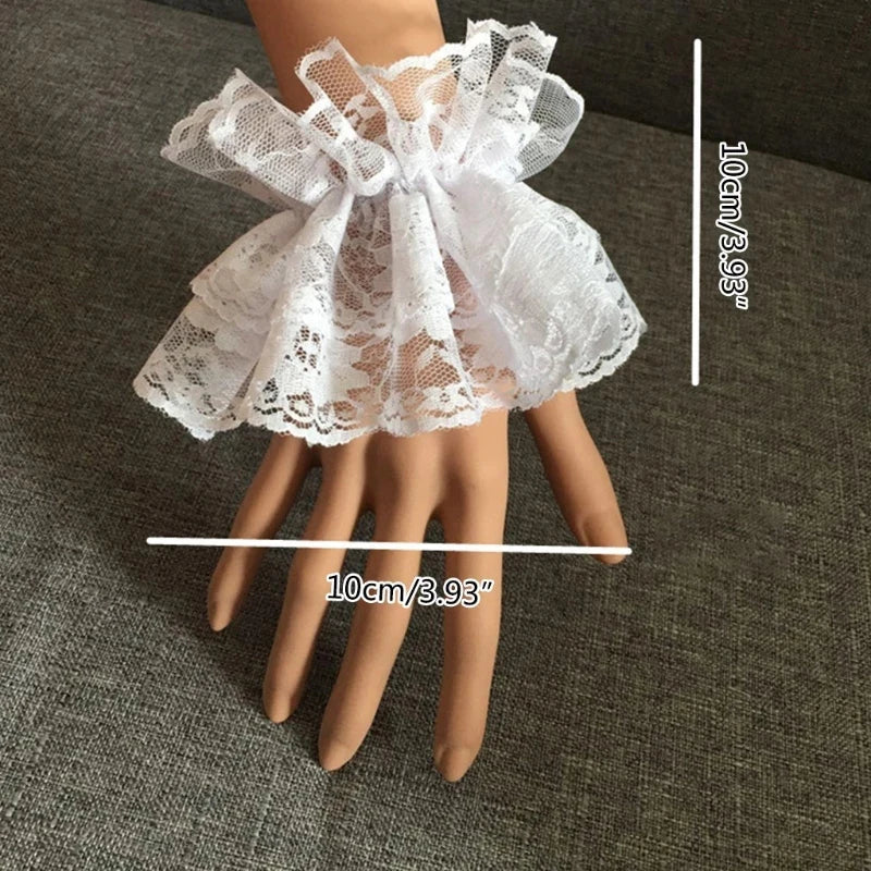 Lolita Short Hand Sleeve Gloves Steampunk Lolita Hand Sleeve Wrist Cuffs Ruffled Floral Lace Elastic Bracelet Clothing Accessory
