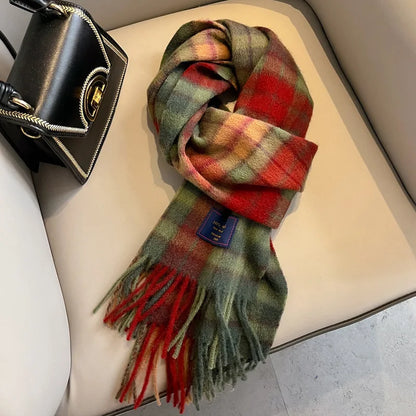 2025 Women 100% Wool Scarf Luxury Plaid Cashmere Handkerchief Warm Winter Female Shawl Pareo Soft Bufanda British Korean
