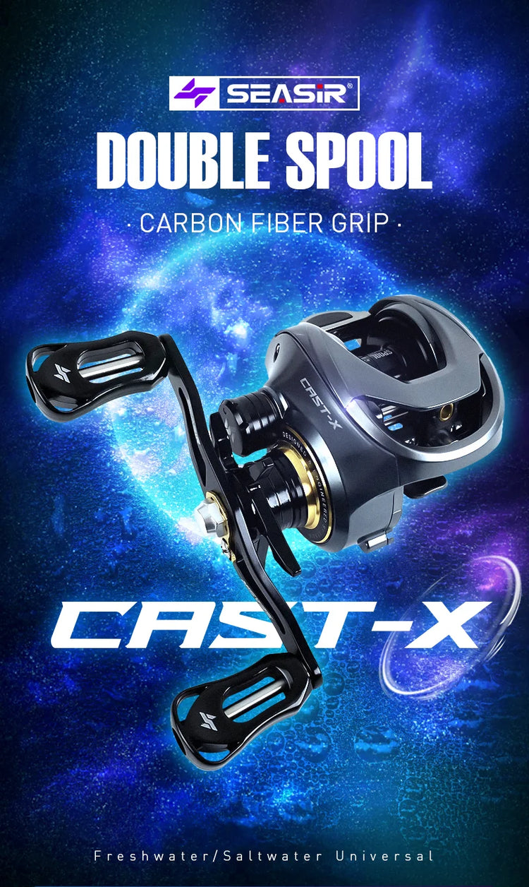 SEASIR Cast-X Baitcasting Reel 7.3:1 HS Gear Ratio Aluminum Double Spool Carbon Grip Metal BFS Micro Fresh Seawater Fishing Coil