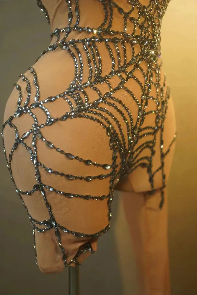 Sexy Full Diamond Long Sleeved Jumpsuit Ballroom Pole Dancer Performance Outfit Fashionable Club Suit Women's Photography