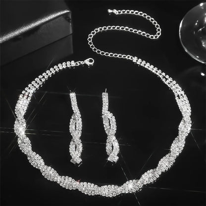 Women's Elegant Rhinestone Necklace & Dangle EarringsTrendy Jewelry Set Fashionable Accessories for Party & Daily Clothing Decor