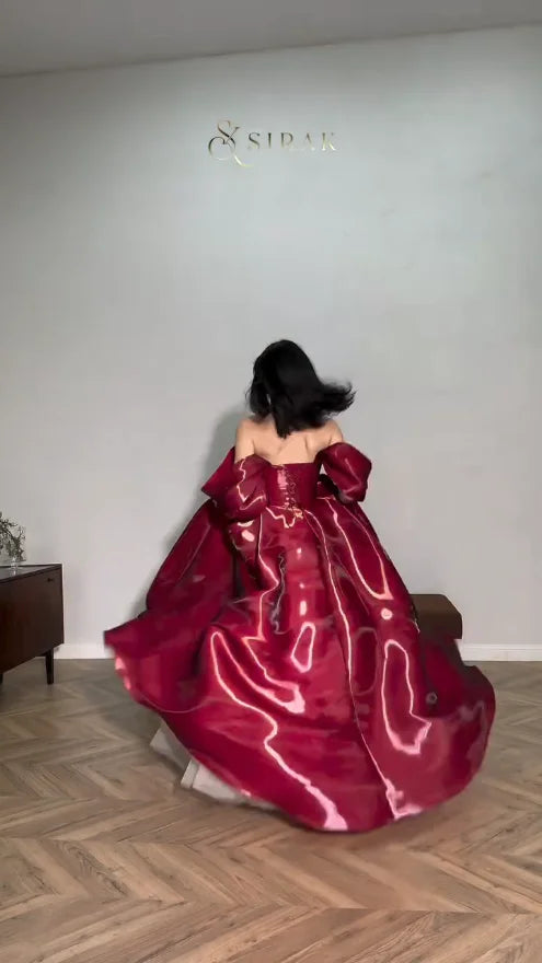 Xijun Modern Red Evening Dresses Off The Shoulder A-Line Birthday Party Dresses Corset Shiny Floor Length Prom Gowns Customized