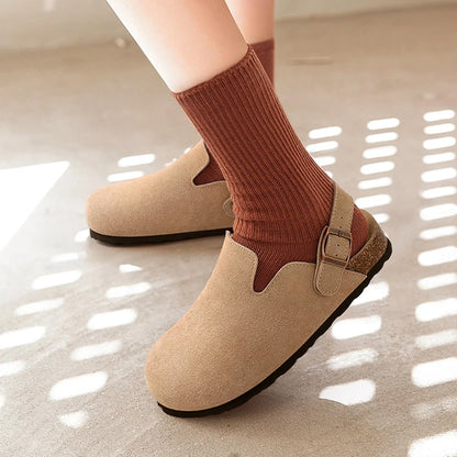 Kidmi Genuine Leather Clogs Cork Footbed Indoor and Outdoor Slippers Cow Suede Mules With Adjustable Strap