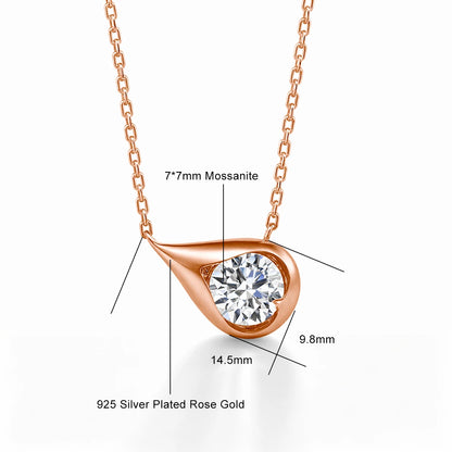 925 Silver Water Droplet Shaped Pendant 1.2CT Round Moissanite Clavicle Necklace For Women Wedding Anniversary Gift