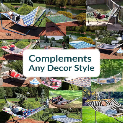 Quilted Double Hammock or Outside with Spreader Bars and Pillow - 450 lb acity, 74x55 Inch Bed, UV Resistant, Quick Dry - Chains