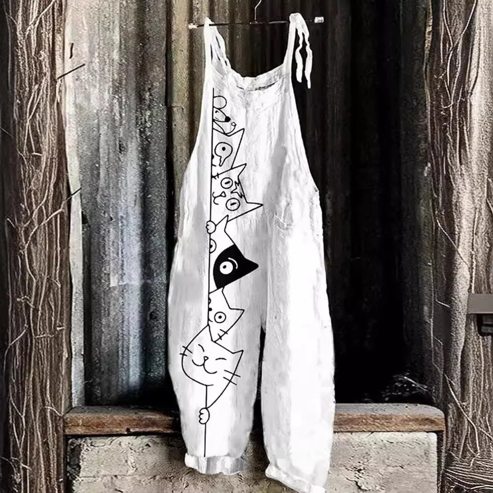 Suspenders Jumpsuits Women Print One Piece Pocket Overalls Sling Long Pants Casual Loose High Waist Rompers Y2k Streetwear 2025