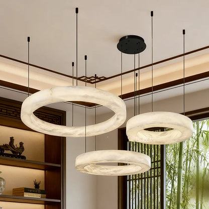 Alabaster Chandelier Spanish Natural Marble Round Hanging Chandeliers For Living Dining Room Loft Bedroom Alabaster Lights