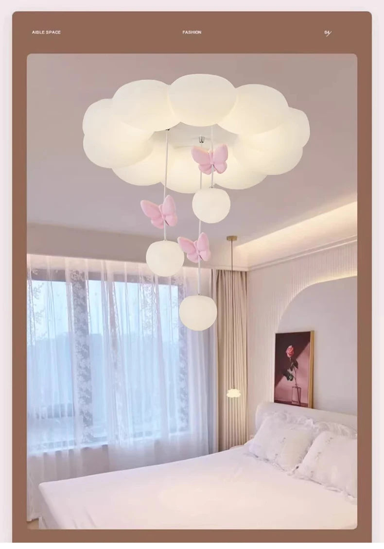Children's Room Princess Room Cloud Ceiling Lights Pink Bow Bubble Ball Lamp LED Cream Style Romantic Girl Bedroom Ceiling Lamps