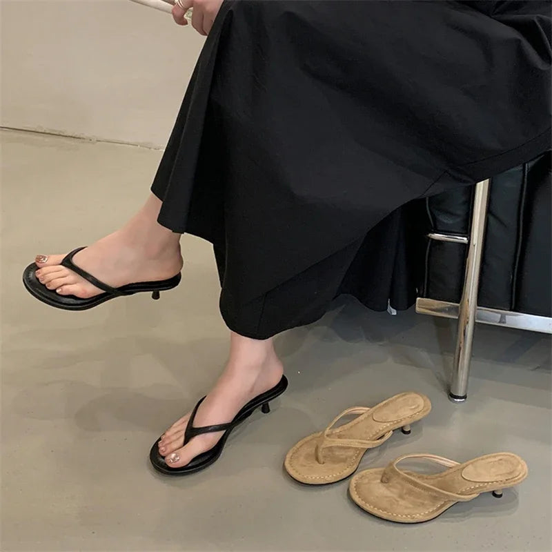 Eilyken Summer Fashion Thin Low Heels Slippers Women Round Clip Toe Beach Casual Sandals Flip Flops Shoes Zapatos De Mujer