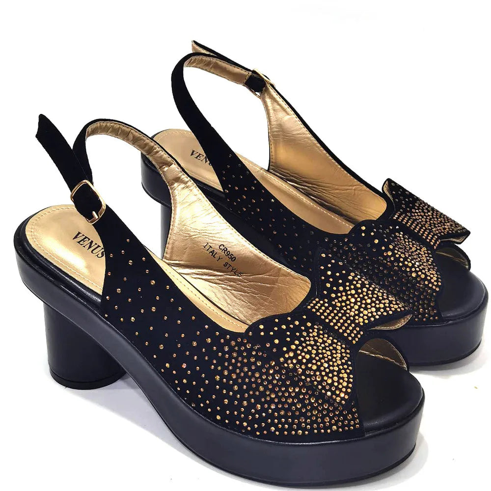 2024 Silver Fashion Square Heels with Platform African Women Shoes and Bag Set Full Crystal Pumps for Wedding Party
