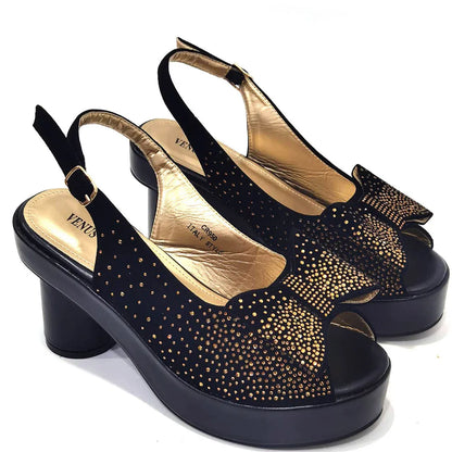 2024 Silver Fashion Square Heels with Platform African Women Shoes and Bag Set Full Crystal Pumps for Wedding Party