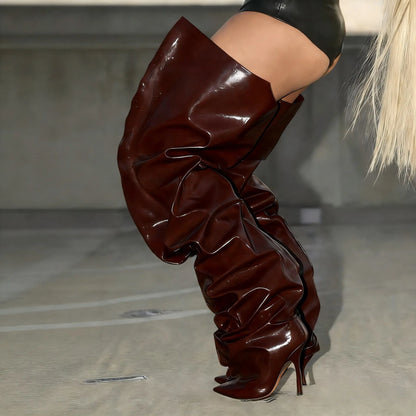 European and American Women's Sexy Over the Knee Pointed Fashion Stage Walking Shoes, Nightclub Spicy Girls' Trendy Pants and Bo