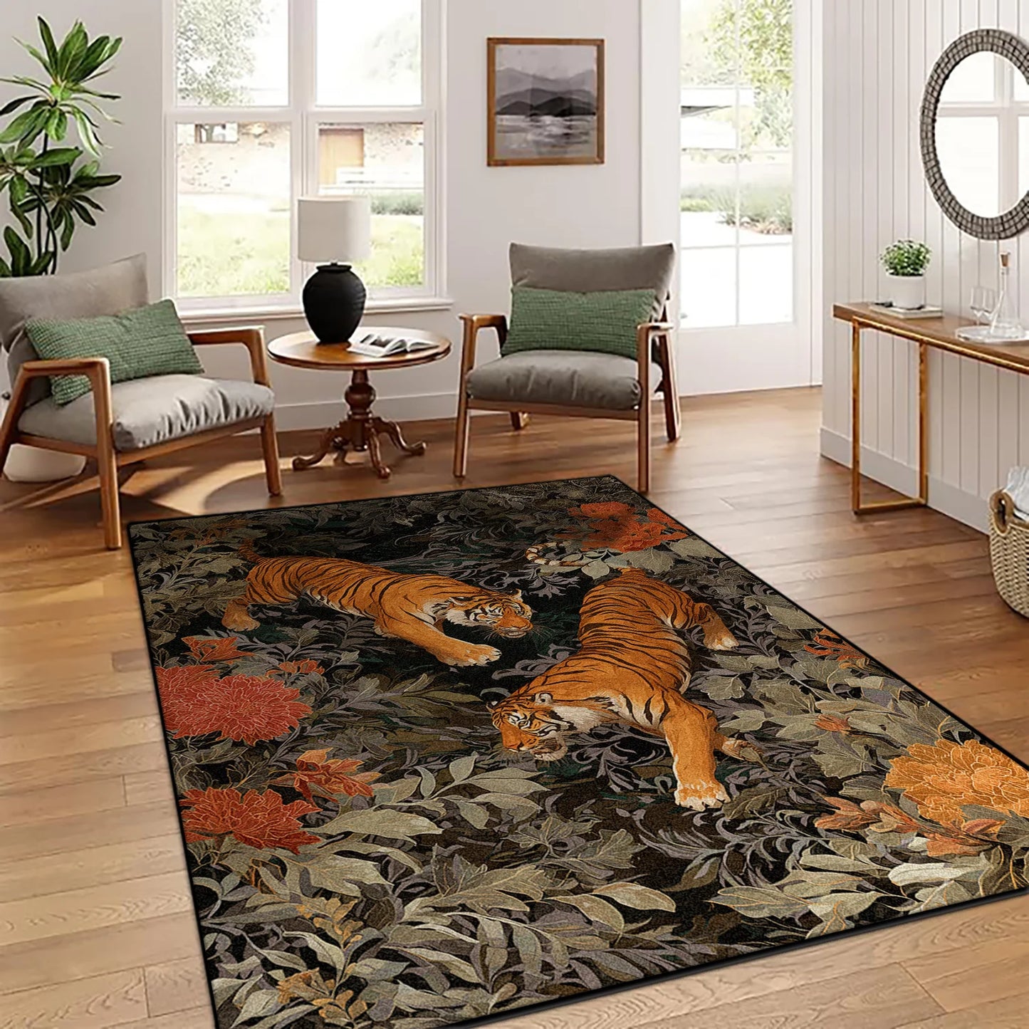 Chinese Style Retro Tiger Pattern Living Room Carpet Oriental Classical Decoration Lounge Sofa Rug Bedroom Non-slip Washable Mat