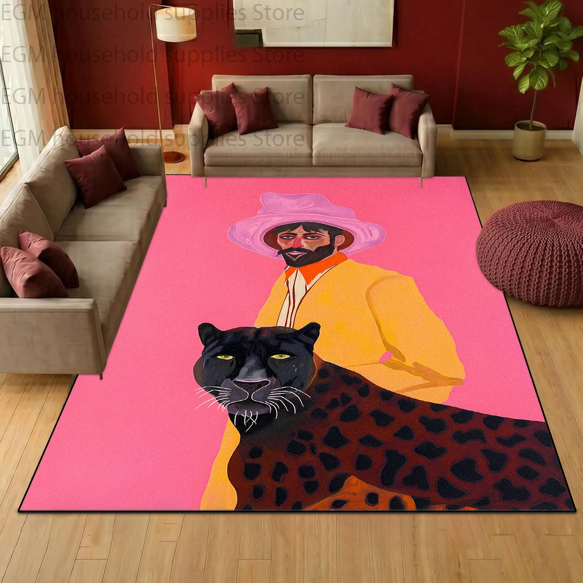 Retro Pop Art Oil Painting Carpet for Living Room Bohemian Home Decor Large Area Rugs Non-slip Washable Bedroom Fluffy Floor Mat