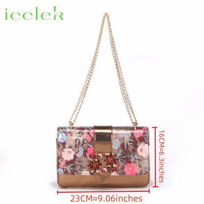 Newest Green Color Print Design High Heels Decorated with Water Rhinestone Party Women's Shoes and Bags Set