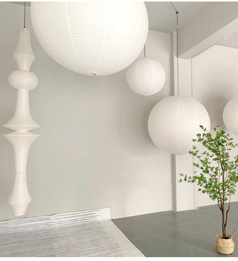 Nordic Wabi Sabi Wind Rice Paper Led Pendant Lights Living Room Bedroom Corner Chandelier Duplex Loft Home Decor Bedside Lamp