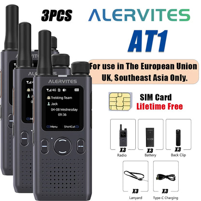 1/2/3PCS ALERVITES PoC AT1 Global Walkie Talkie Baofeng Radio 4G LTE Unlimited Distance US/EU Version OLA APP USB-C Ultra-light