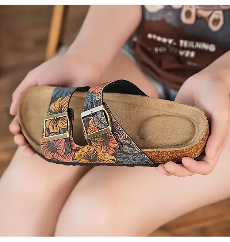 Women Sandals with Memory Foam Footwear Slides for Women with Cork Footbed Flip Flops for Women with Double Straps Sandals