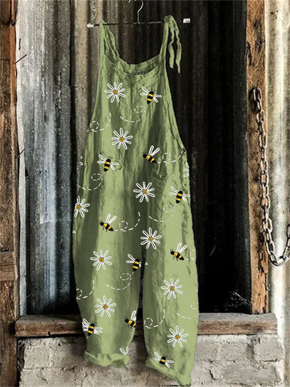Suspenders Jumpsuits Women Print One Piece Pocket Overalls Sling Long Pants Casual Loose High Waist Rompers Y2k Streetwear 2025