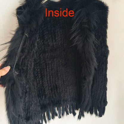 HSPL Sleeveless Women Fashion Fur Vest Knit Waistcoat For Lady For 2018 Spring Real Rabbit Fur Female Vests Black  Waistcoat