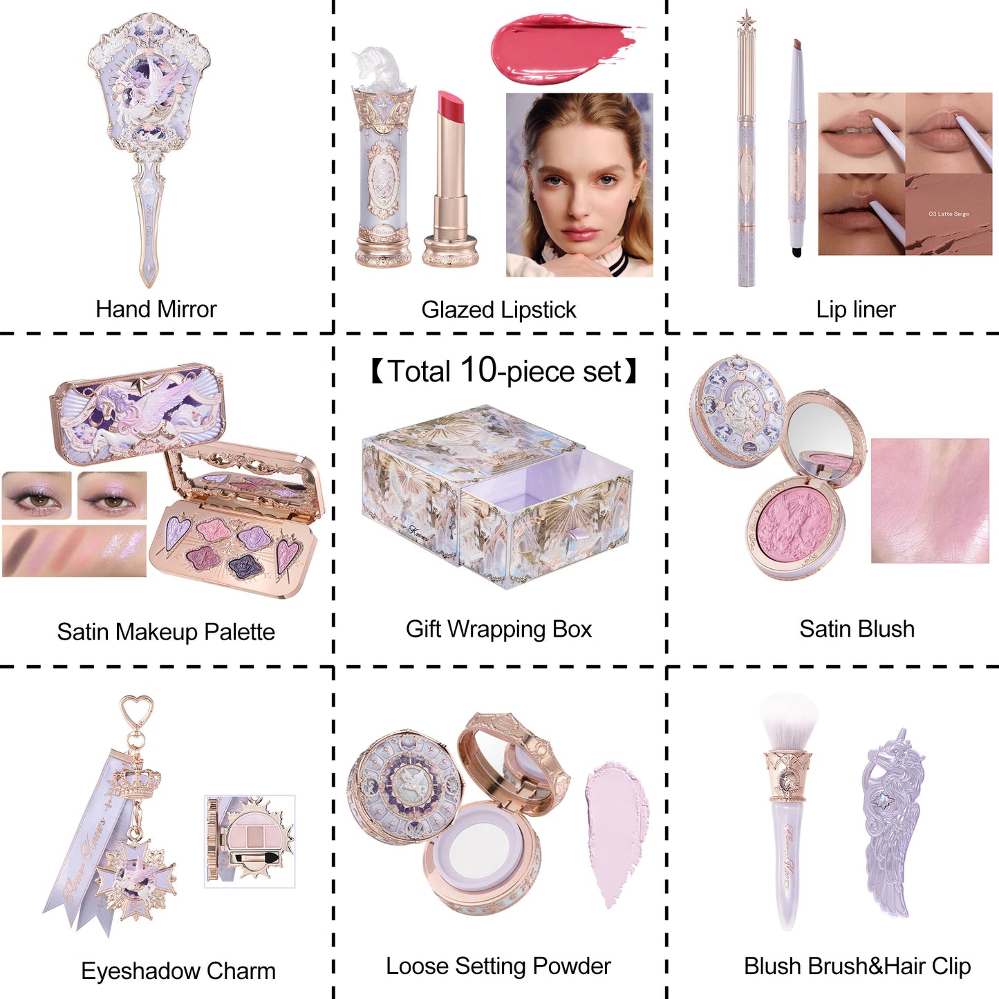 Flower Knows Knight Unicorn Makeup Gift Set Lipstick Blush Setting Powder Starlight Beauty Box Fairy Princess Luxury Cosmetics