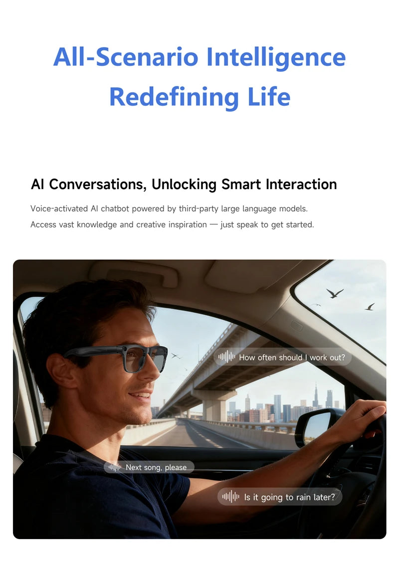 2026 New Smart AI Glasses 800W Shooting Camera HD Photo Video Voice Call Translation Waterproof Bluetooth AI Motorcycle Glasses