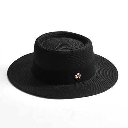 New Summer Straw Sun Hats for Women Ladies Fashion Flat Brim Ribbon Beach Hat Travel Dress Cap Chapeau Femme