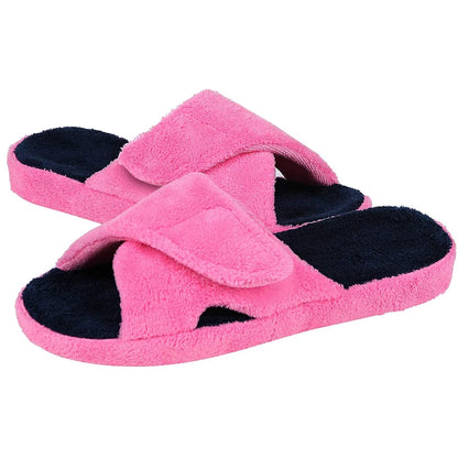 Smile Popcorn Women Adjustable Cross Strap Slippers Soft Fleece Two-tone Open Toe Non Slip Cozy Memory Foam Indoor House Slides