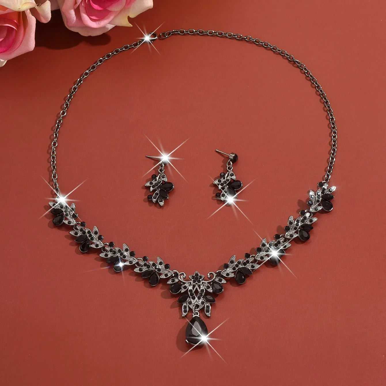 3pcs New Fashion Necklace Sets for Women Waterdrop Collar Choker Necklace Earring Jewelry Set for Prom Birthday Bridal Wedding