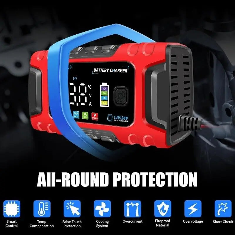 12V/24V 10A Car Battery Charger Smart Maintainer for Truck Boat AGM Lifepo4 Moto