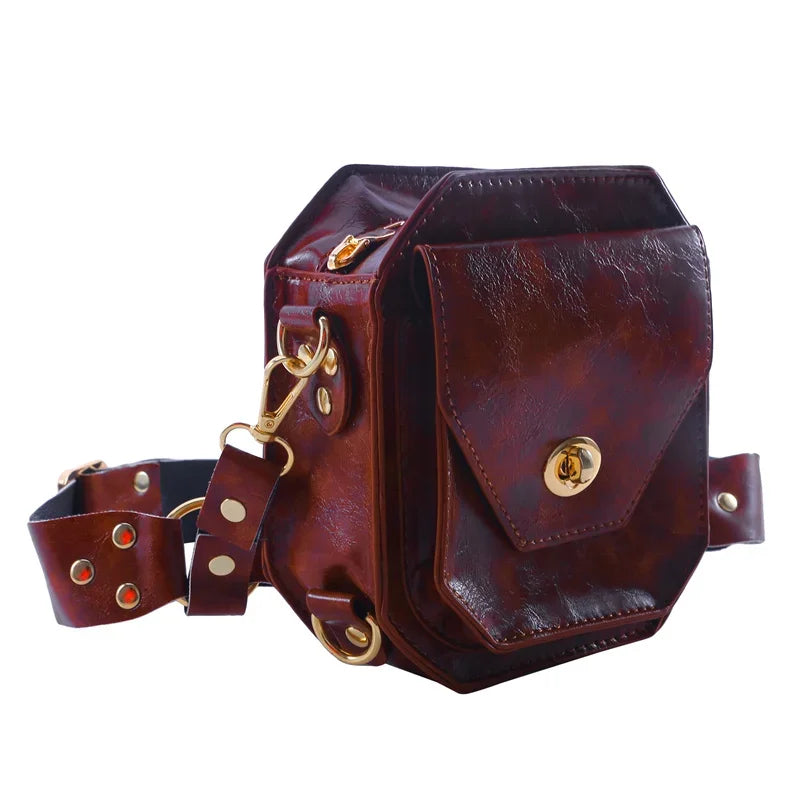 Punk Retro PU Square Waist Bag Casual Small Square Hip Packs For women's Crossbody Cross Multi-function Outdoor Leg Phone Pouch