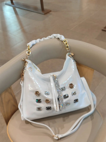 2026 New Fashion Diamonds Women Handbags Genuine Leather Tote Bag Large Capacity Work Commute Leisure Versatile Shoulder Bags