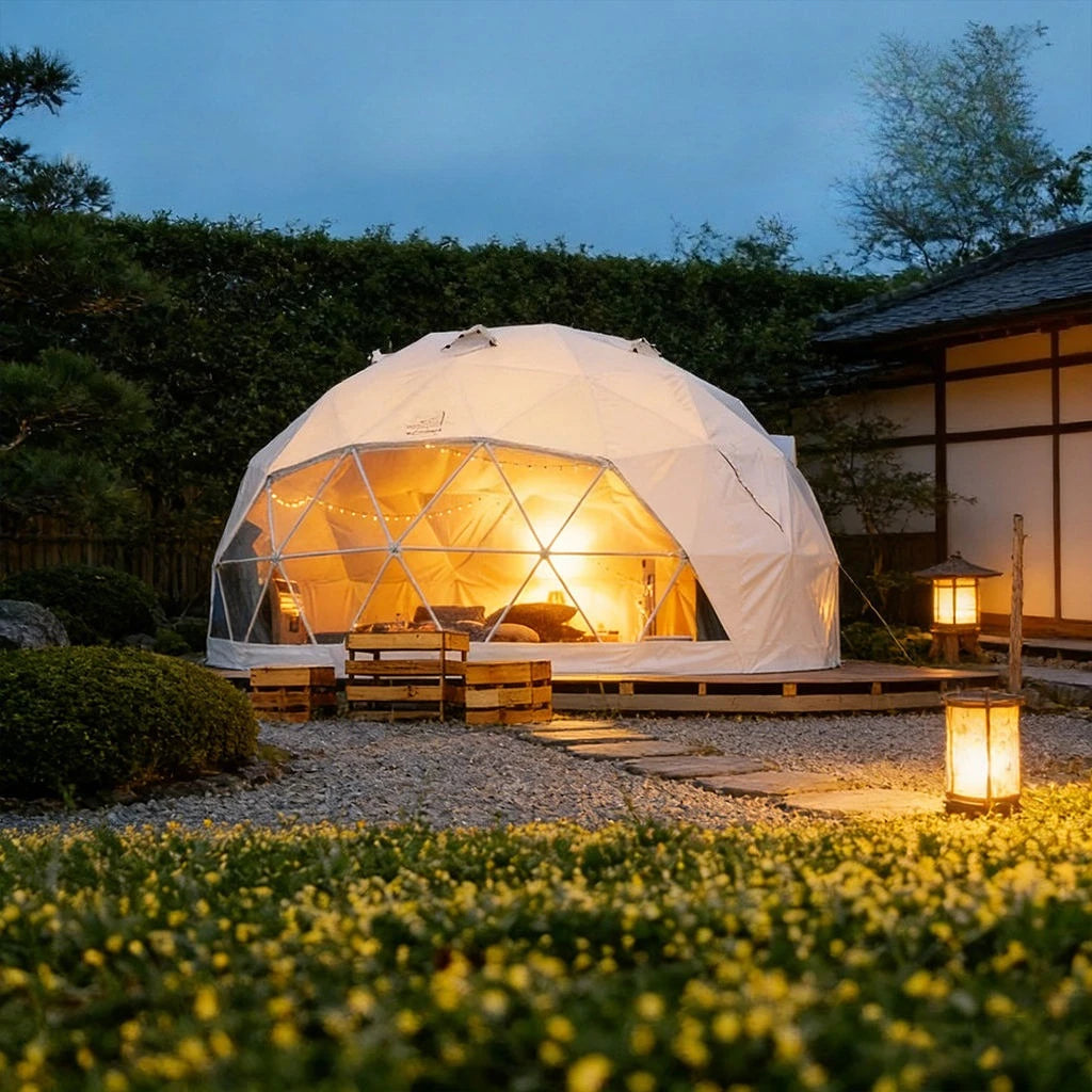 Hot Selling 6 People Living Glamping Resort Round House Igloo Prefab Dome Tents With Bathroom Cabin Factory Price