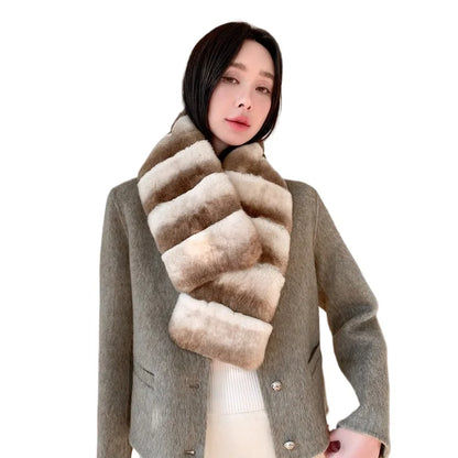 Winter new Rex rabbit hair scarf lazy casual versatile real plush warm fur scarf imitation chinchilla color women