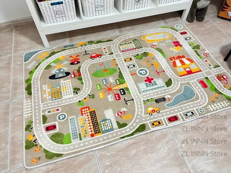 Thickened Flannel Carpet Living Room Children's Bedroom Decoration Floor Rug Cartoon Road Play Mat Soft Tatami Carpets Non-slip