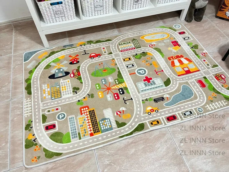 Thickened Flannel Carpet Living Room Children's Bedroom Decoration Floor Rug Cartoon Road Play Mat Soft Tatami Carpets Non-slip