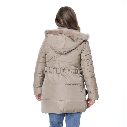 Winter Girls Jacket,Warm Thick Cotton Coat,Fashion Fur Hooded Children's Outerwear,Hairballs Zipper Elastic Waistband Coats