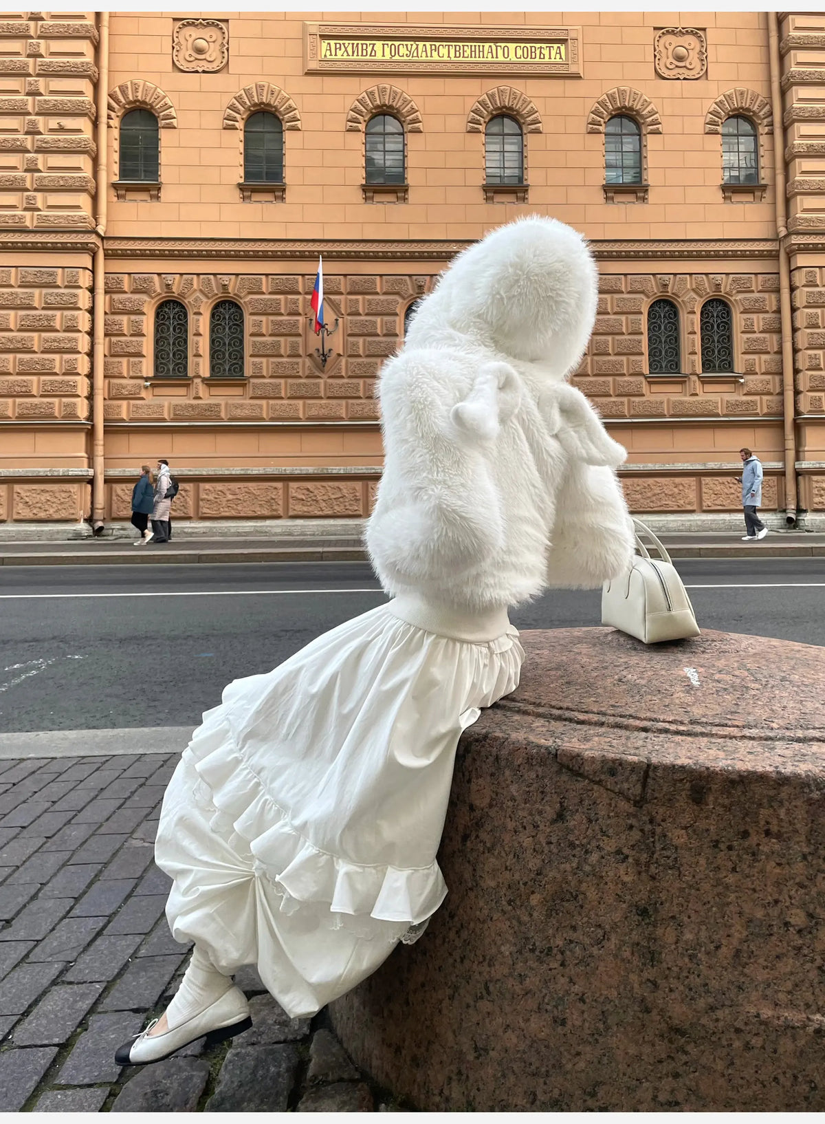 Lautaro Autumn Winter Thick Warm Sweet Cute White Short Faux Fur Coat Hoodie Women with Fairy Angel Zipper Fitted Fluffy Jacket