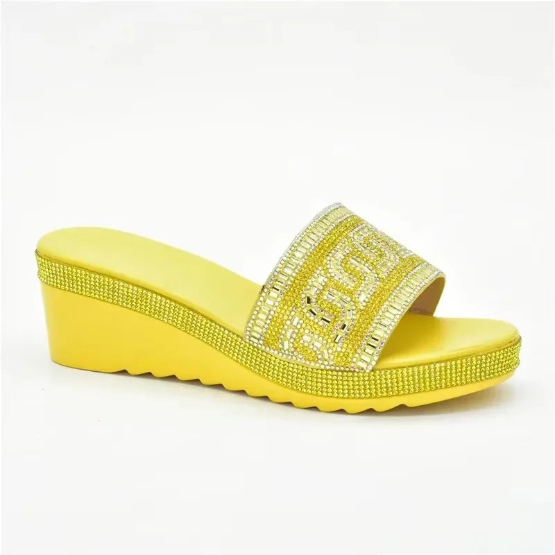 Latest Design African Party Shoes Decorated with Metal Wedding Shoes for Women Bride Wedges Shoes for Women Luxury Shoes
