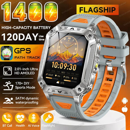 2026 New Outdoor GPS Smart Watch 1400mAh High Capacity Battery 2.01" Sapphire Screen 10ATM Waterproof Dual-color Lamp Smartwatch