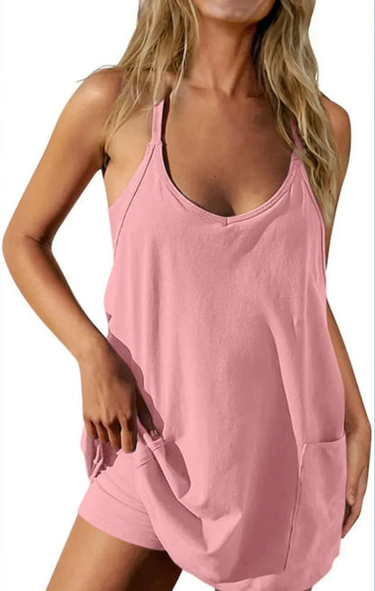 Women's Top Jumpsuit Shorts Casual Set Sleeveless Athletic Casual Sundress Sports Tank Top Sleeveless Lightweight and Breathable