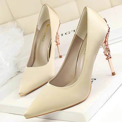 Women Luxury Metallic Decoration Heel Wedding Shoes Lady Trendy 10cm High Heels Pointed Toe Shoes Female Premium Gray Shoes