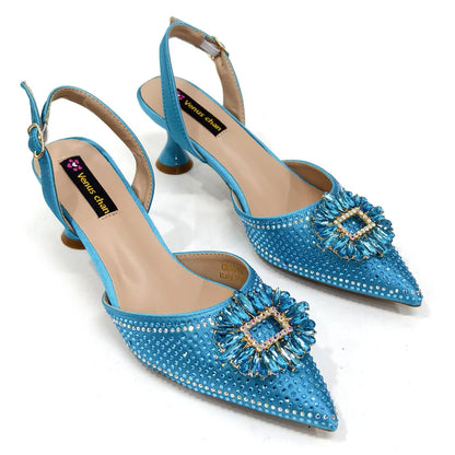 Latest Elegant Wedding Italian Diamond Design Shoes Women's African Party Shoes Crystal Shoes High School High Heels