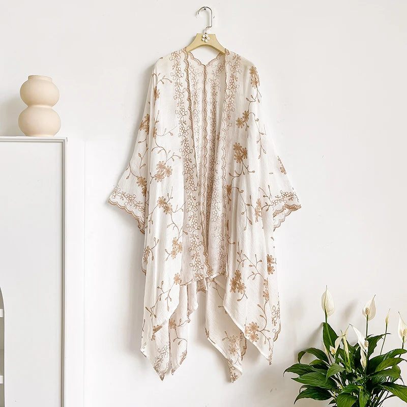 Bright Fashion Print Bohemian Long Cardigan Sweet Lady Beach Cover-Up Casual Holiday Party Kimono Maxi Stitch Boho
