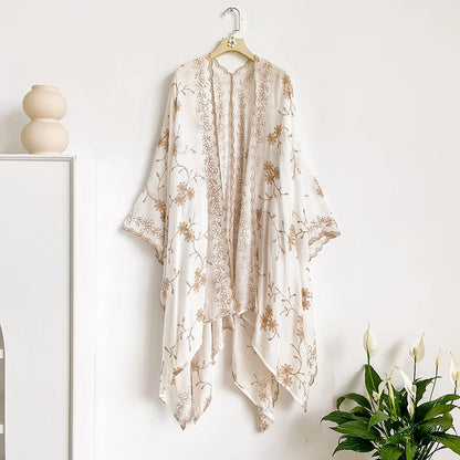 Bright Fashion Print Bohemian Long Cardigan Sweet Lady Beach Cover-Up Casual Holiday Party Kimono Maxi Stitch Boho