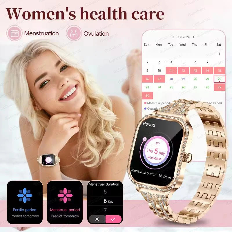 New Fashion Women's Smart Watch Heart Rate 1.75 Inch 240*296 HD Screen Diamond Watch Bluetooth Call Waterproof SmartWatch Ladies