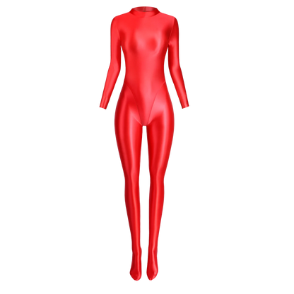 MJINM Spandex Catsuit Women Full Body Shiny Glossy Bodysuits Tight-Fitting Yoga Sport Tights Catsuit Jumpsuits Zentai